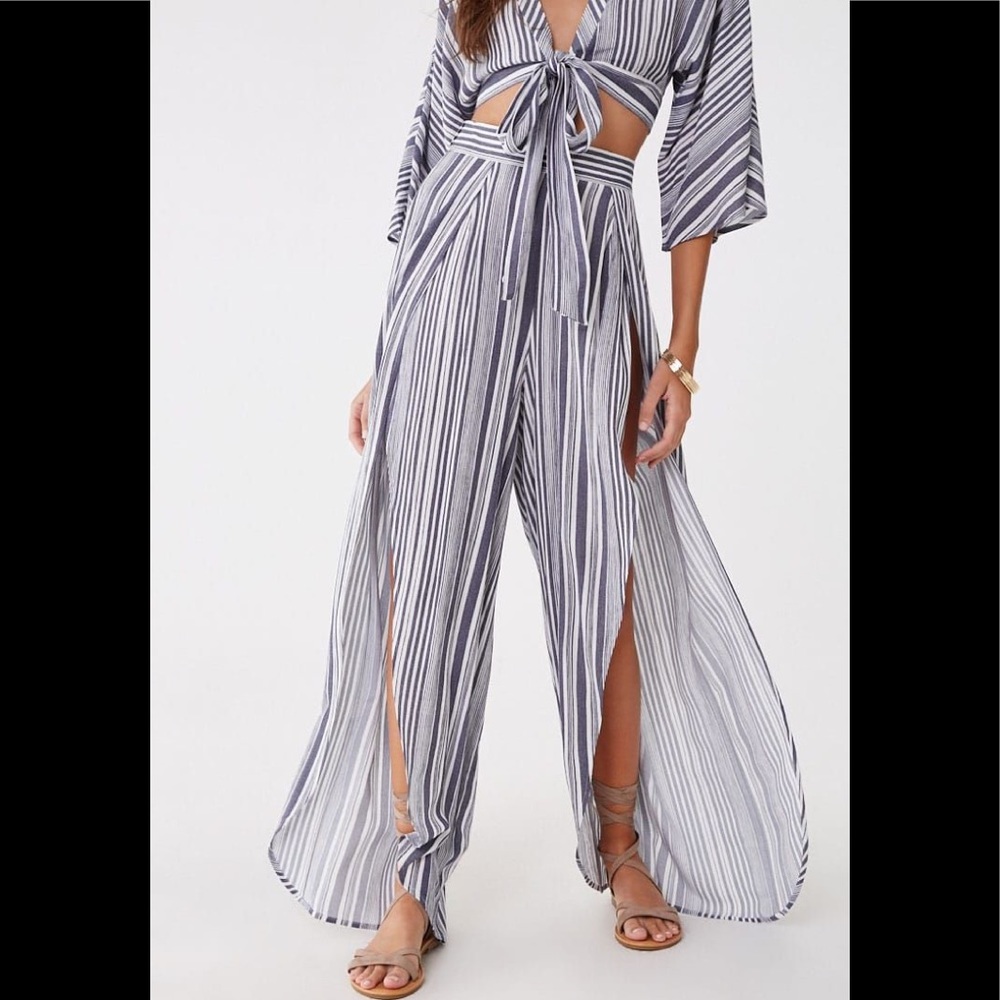 ASOS-Striped crop top and split leg pants NEW